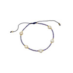 Adjustable String Bracelet with Five 6mm Pearls  Purple