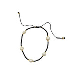 Adjustable String Bracelet with Five 6mm Pearls  Black