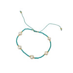 Adjustable String Bracelet with Five 6mm Pearls  Turquoise