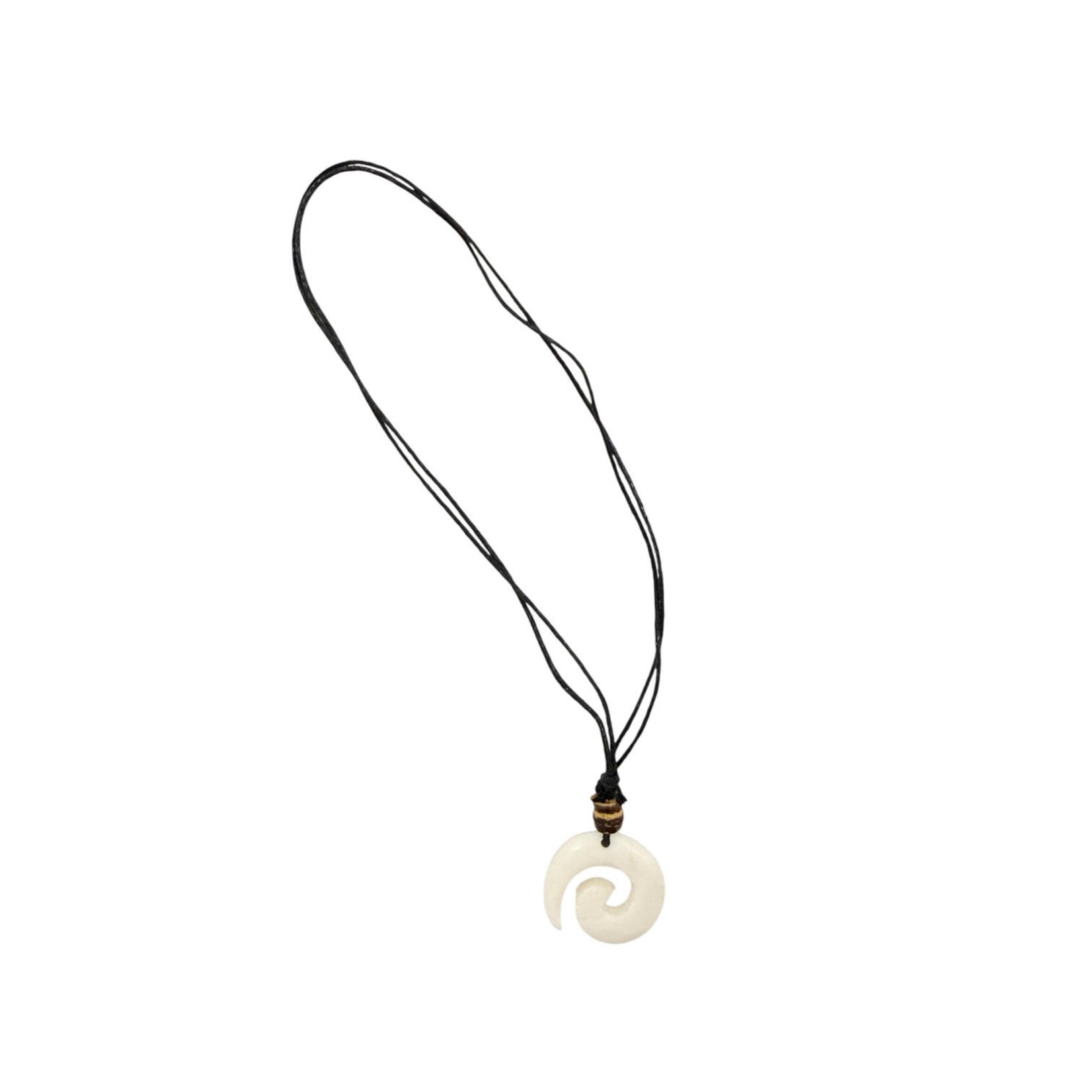 Carved Bone Wave Spiral Adjustable Cord Necklace
