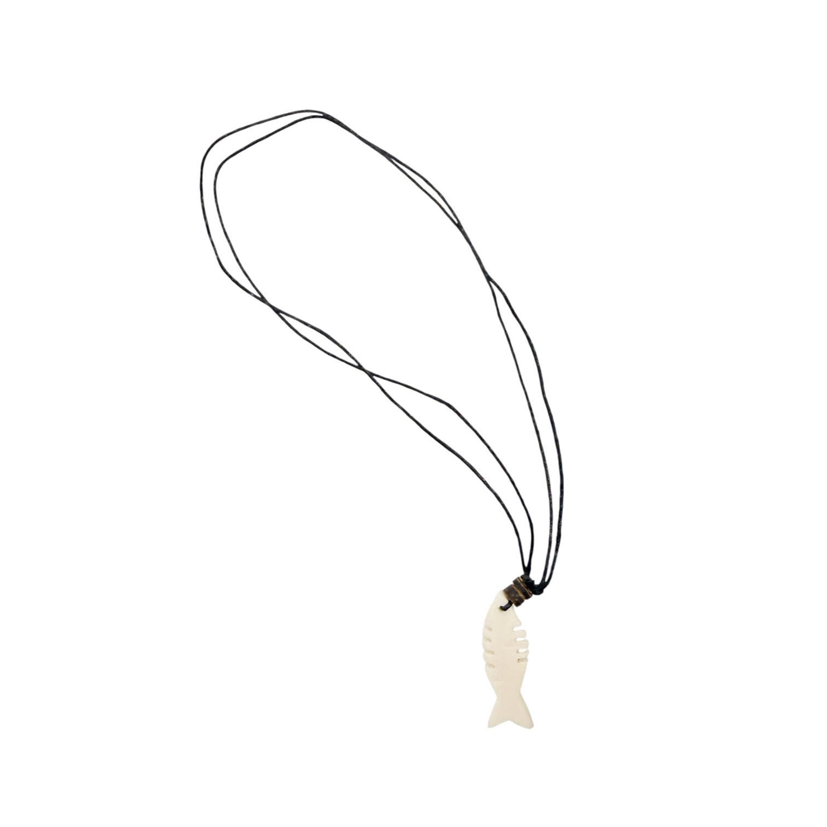 Carved Bone Fish Adjustable Cord Necklace