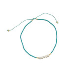Adjustable String Anklet with Five 5mm Center Pearls Turquoise