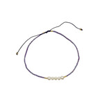 Adjustable String Anklet with Five 5mm Center Pearls Purple