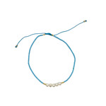 Adjustable String Anklet with Five 5mm Center Pearls Blue