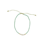 Adjustable String Anklet with Five 5mm Center Pearls Green