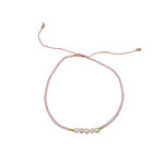 Adjustable String Anklet with Five 5mm Center Pearls Pink