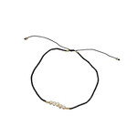 Adjustable String Anklet with Five 5mm Center Pearls Black