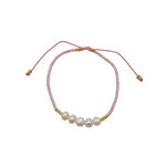 Adjustable String Bracelet with Five 5mm Center Pearls  Pink