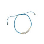 Adjustable String Bracelet with Five 5mm Center Pearls  Blue
