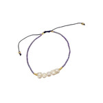 Adjustable String Bracelet with Five 5mm Center Pearls Purple