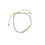 Adjustable String Bracelet with Five 5mm Center Pearls Green