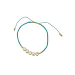 Adjustable String Bracelet with Five 5mm Center Pearls Turquoise
