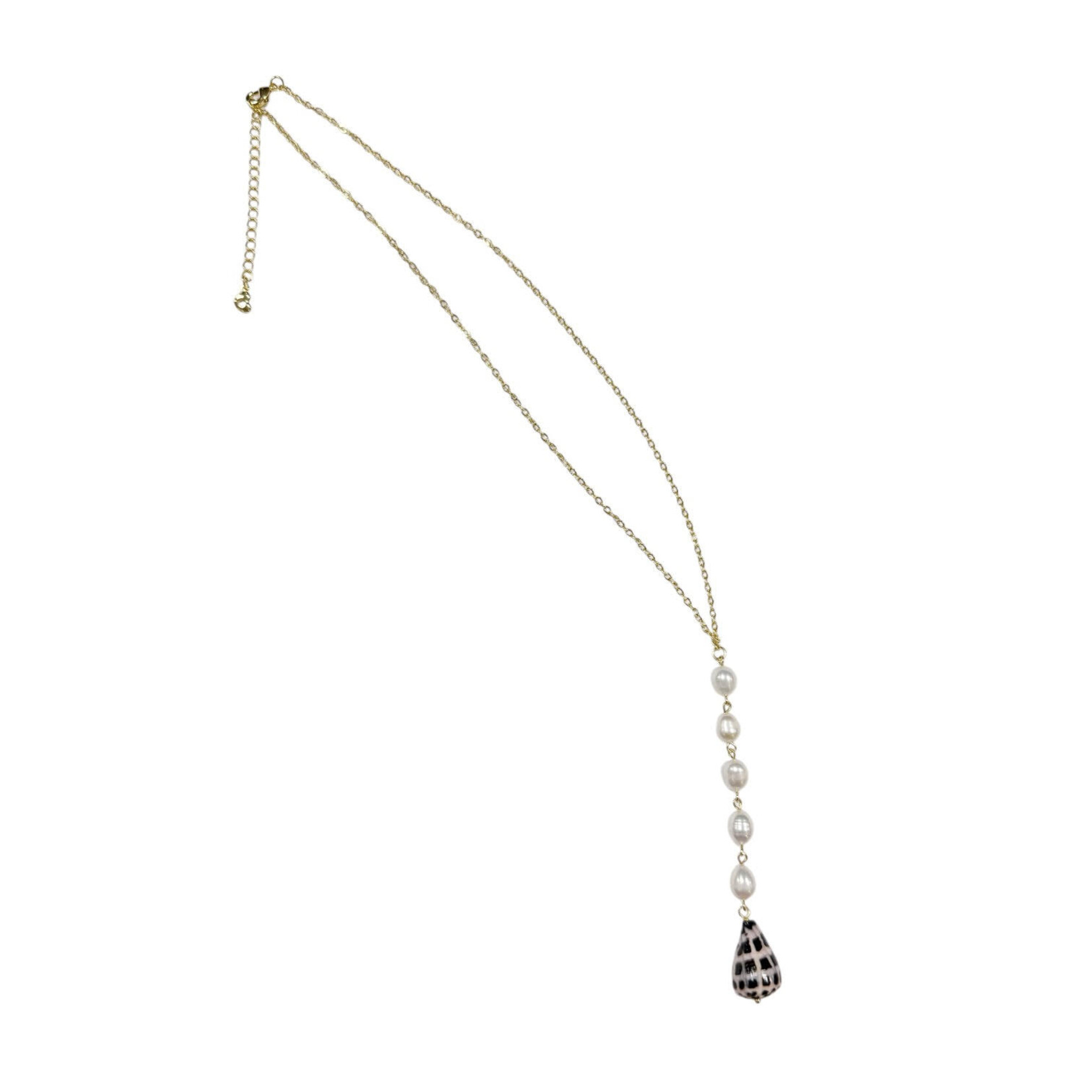 16-18" 15k Gold Plated Copper Hebrew Shell and 5 Pearl Drop Necklace