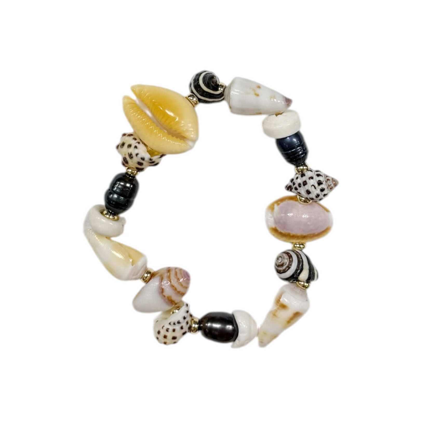18cm Mixed Shell and Black Pearl Stretch Bracelet