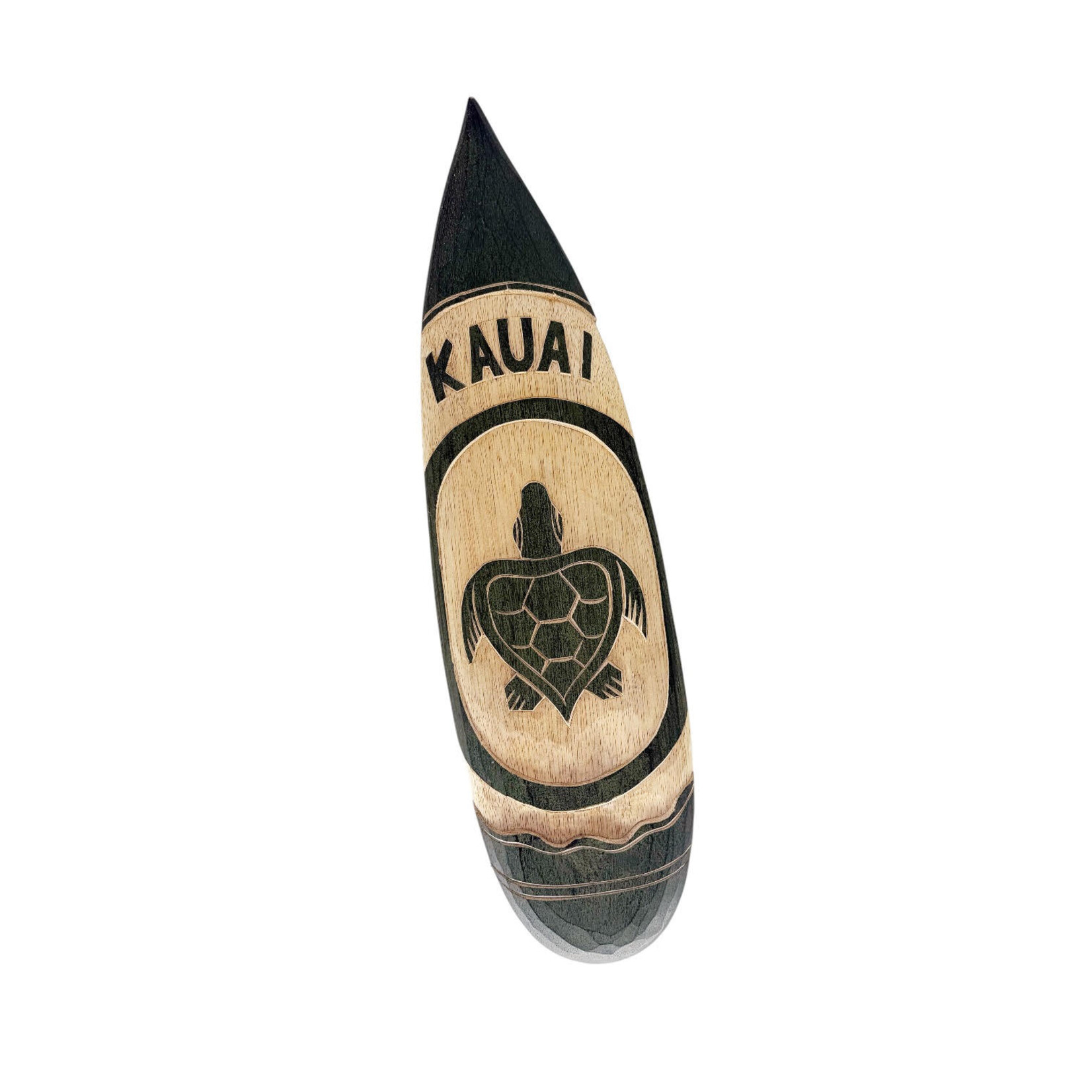 Hand Carved Green Albesia Wood Surfboard Kauai Turtle