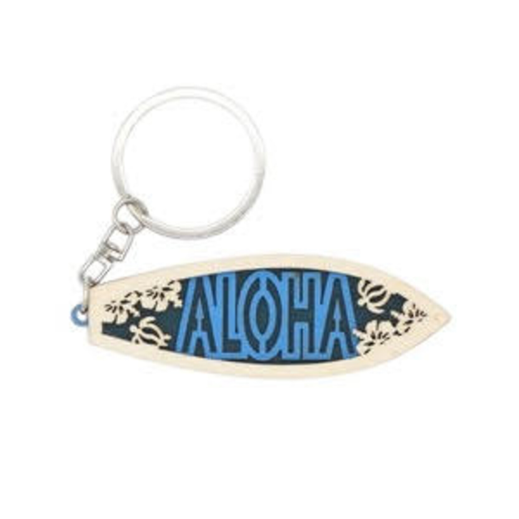 Surfboard Wood Cutout Keychain Aloha Design