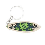 Surfboard Wood Cutout Keychain Green Turtle Design