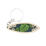 Surfboard Wood Cutout Keychain Monstera Design