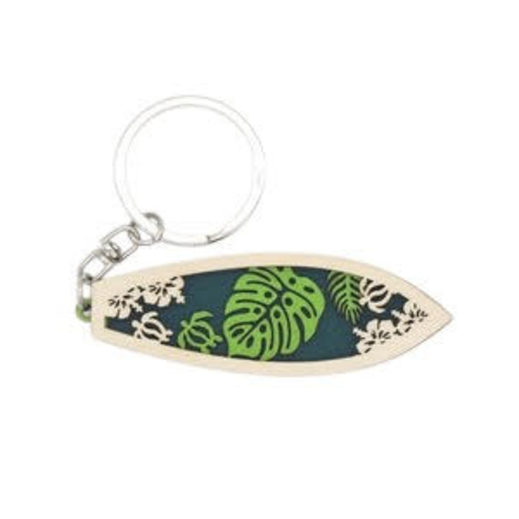 Surfboard Wood Cutout Keychain Monstera Design