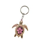 Colored Turtle Wood Cutout Keychain Pink Flower Design