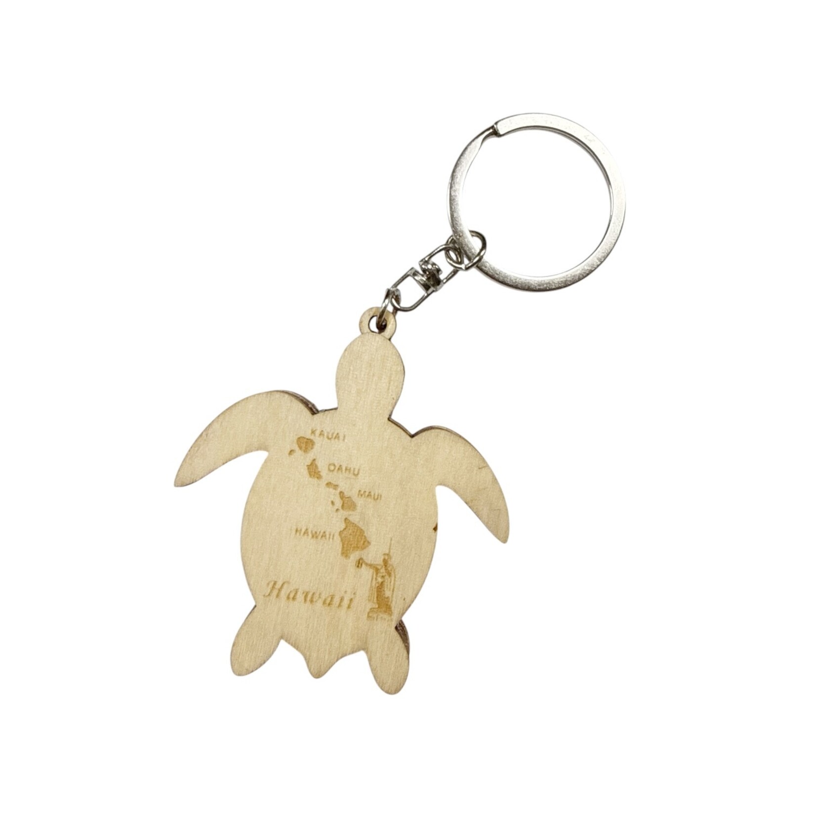 Colored Turtle Wood Cutout Keychain Pink Flower Design