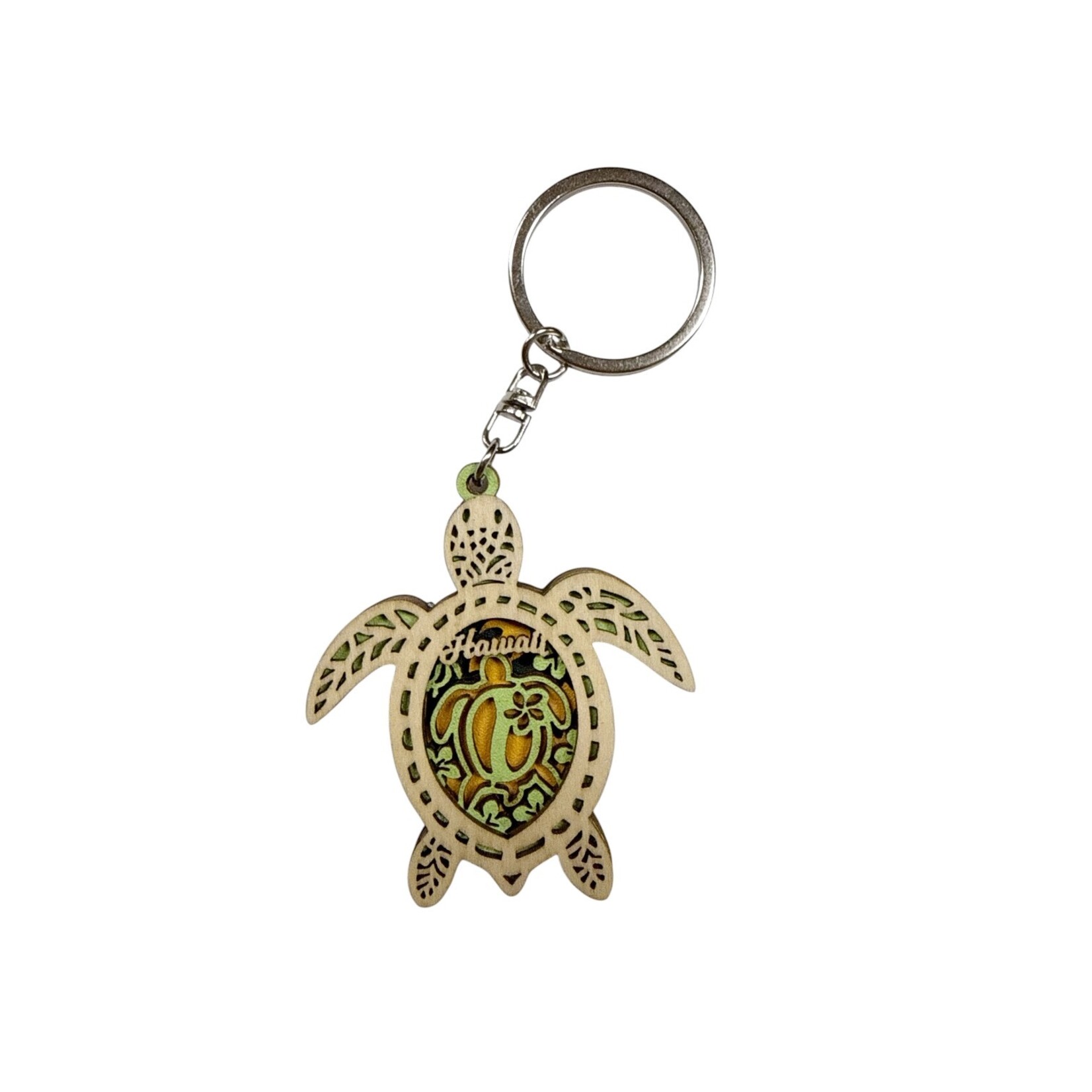Colored Turtle Wood Cutout Keychain Turtle Design