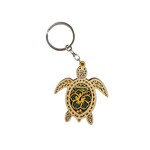 Colored Turtle Wood Cutout Keychain Yellow Hibiscus Design