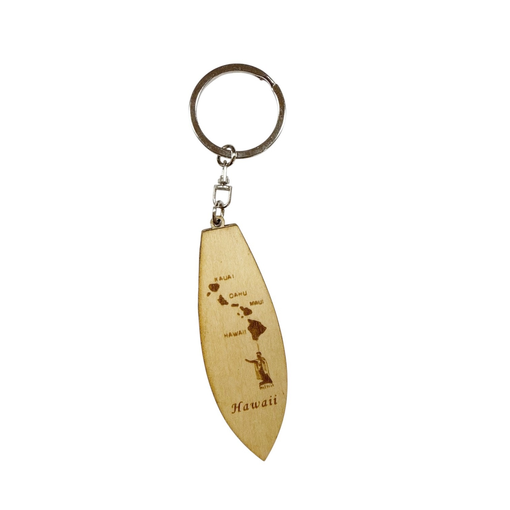 Surfboard Wood Cutout Keychain Aloha Design