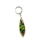 Surfboard Wood Cutout Keychain Green Turtle Design