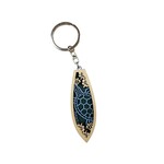 Surfboard Wood Cutout Keychain Blue Turtle  Design