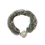 Glass and Faceted Bead Bracelet with Magnetic Ball Clasp Light Silver