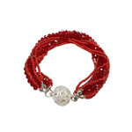 Glass and Faceted Bead Bracelet with Magnetic Ball Clasp Crimson