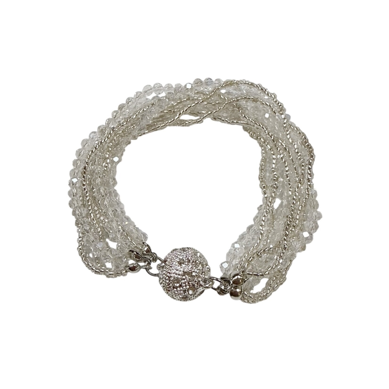 Glass and Faceted Bead Bracelet with Magnetic Ball Clasp Clear