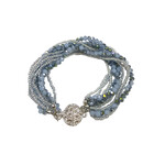Glass and Faceted Bead Bracelet with Magnetic Ball Clasp Blue with Green