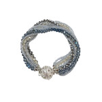 Glass and Faceted Bead Bracelet with Magnetic Ball Clasp Silver Blue