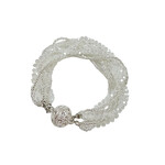 Glass and Faceted Bead Bracelet with Magnetic Ball Clasp White