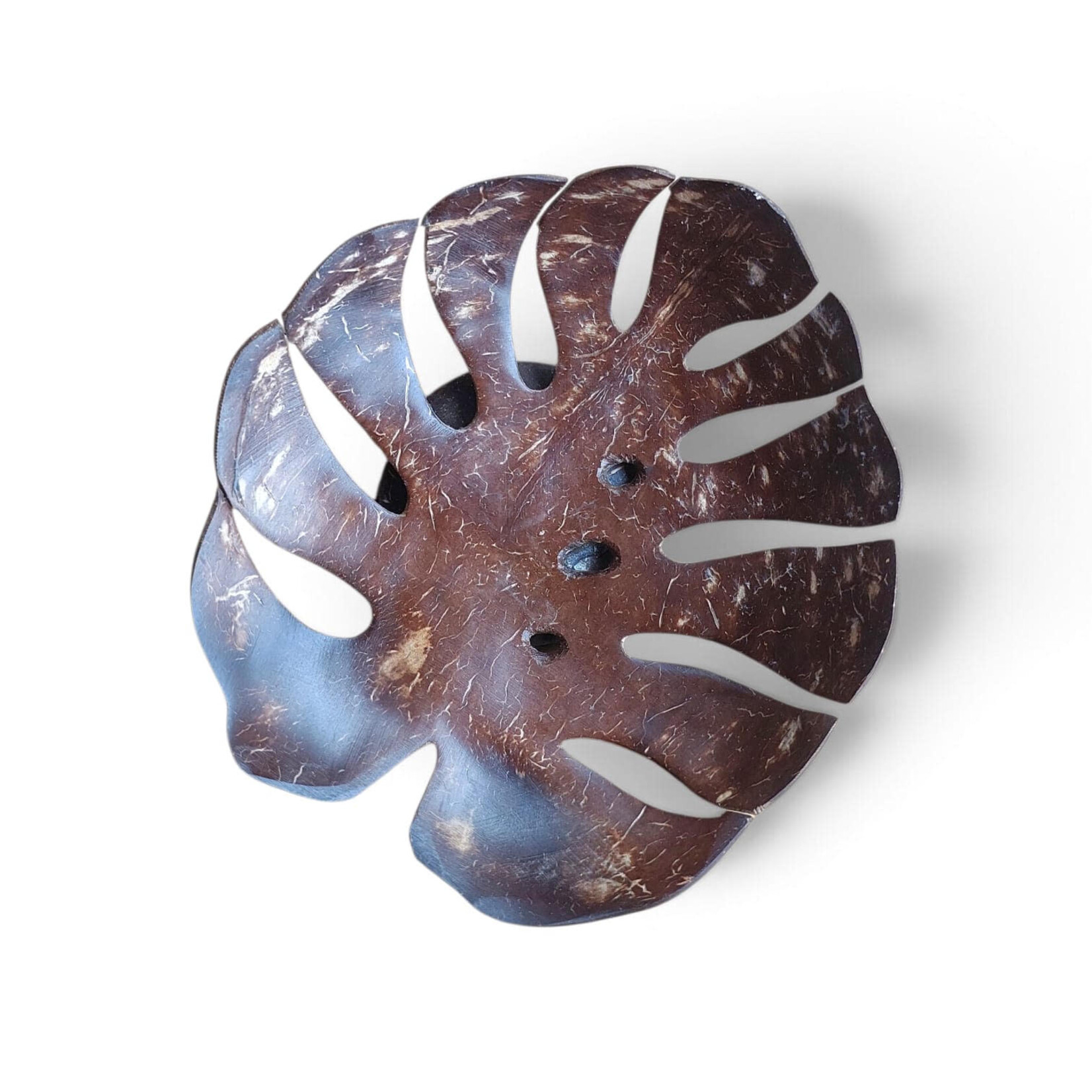 Hand Carved Cocoshell Soap Dish Monstera