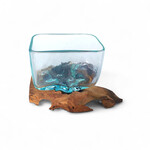 10cm x 6cm ST6 Hand Made Recycled Glass and Teak Wood Rectangle Bowl