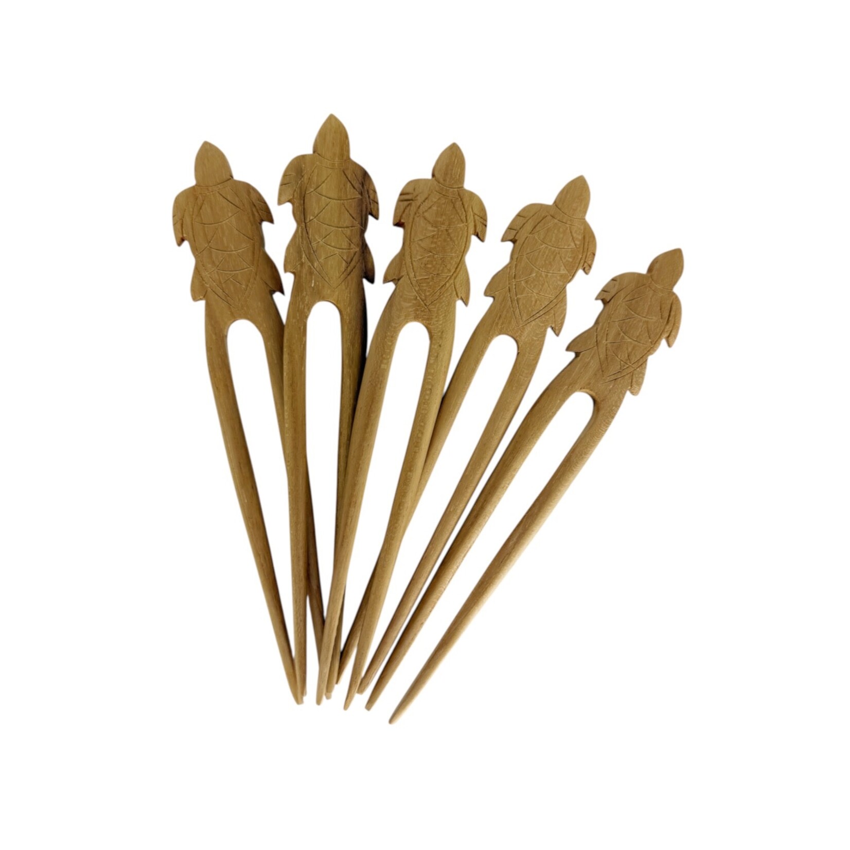 Hand Carved Turtle Double Prong Hair Stick - Pack of 5