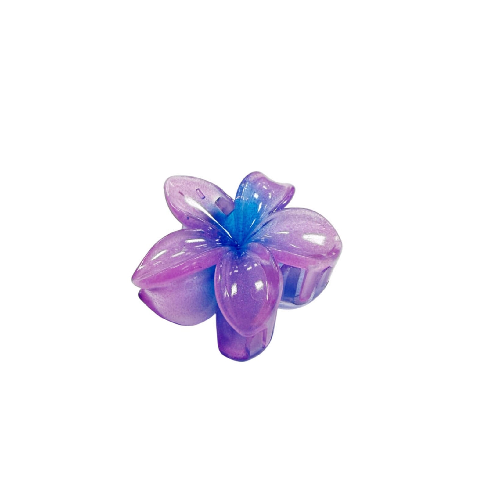 Small 2" Plumeria Hair Claw  Clear Dark Purple Blue Center
