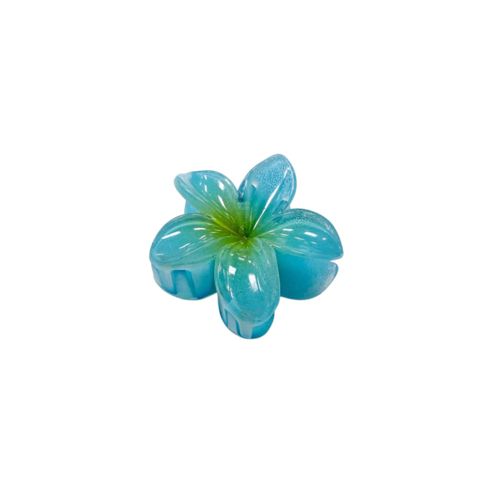 Small 2" Plumeria Hair Claw Opaque Turquoise Yellow Center