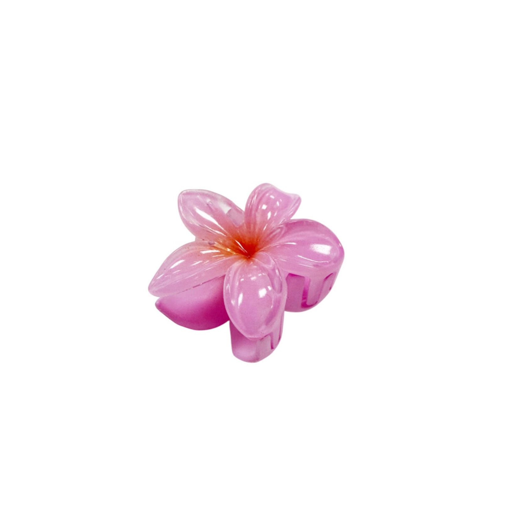 Small 2" Plumeria Hair Claw Opaque Pink Orange Center