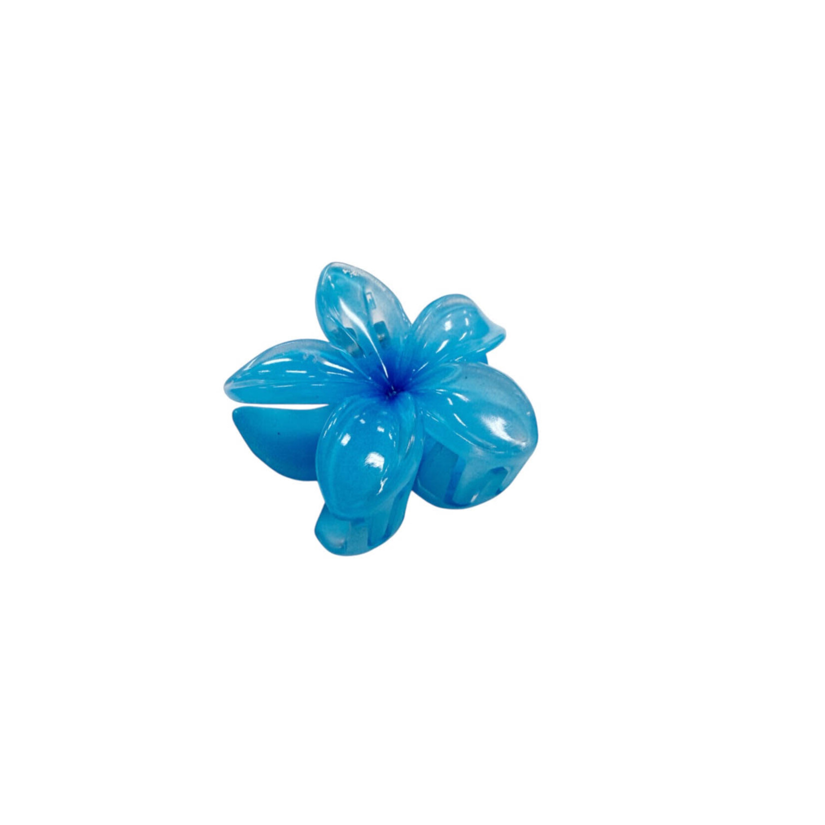 Small 2" Plumeria Hair Claw Opaque Blue Dark Blue Center