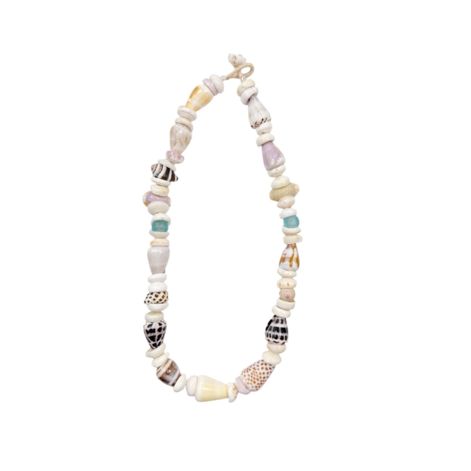 16" Mixed Shell and Turquoise Beach Glass Necklace