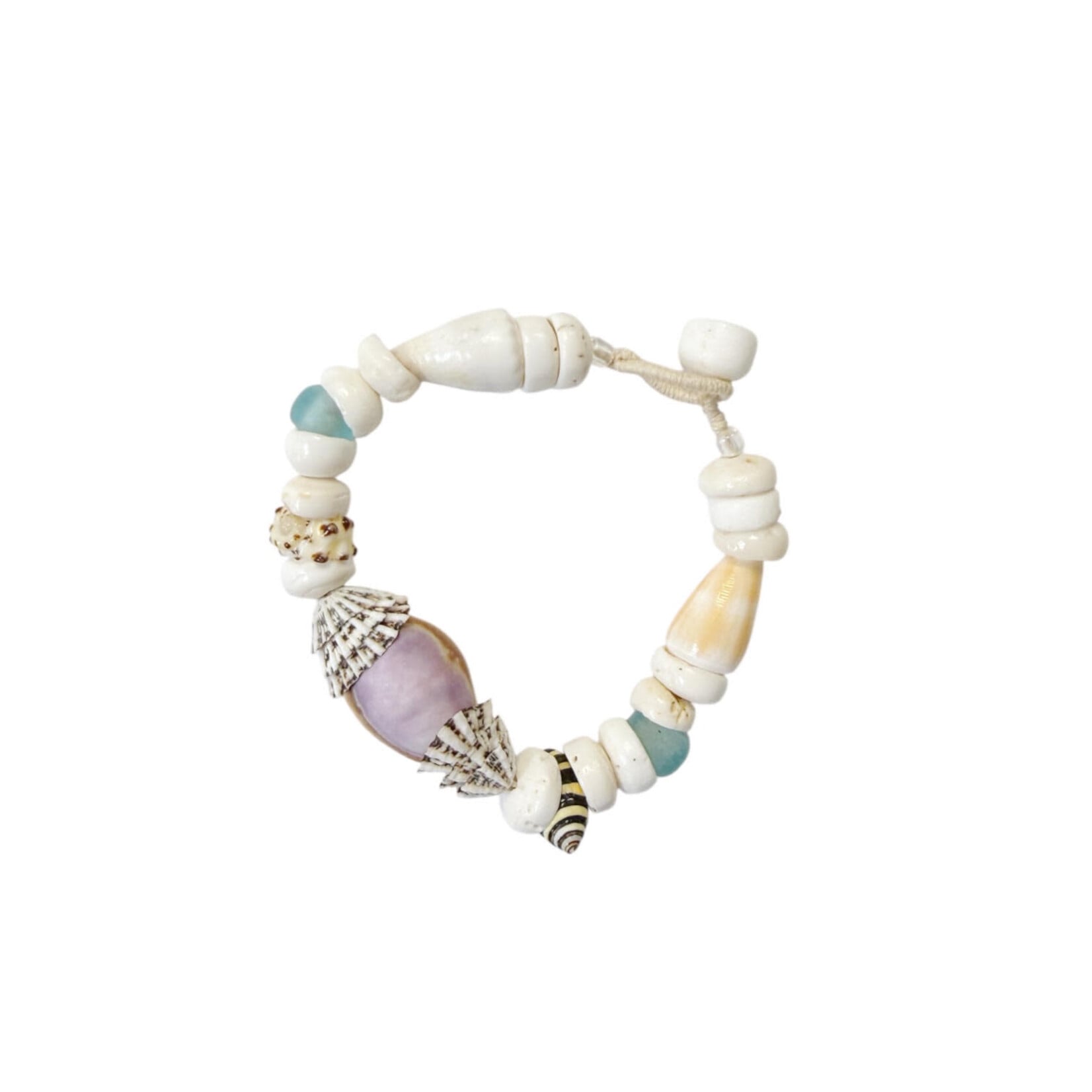 16-17cm Mixed Shell Opihi Accented and Turquoise Beach Glass Bracelet