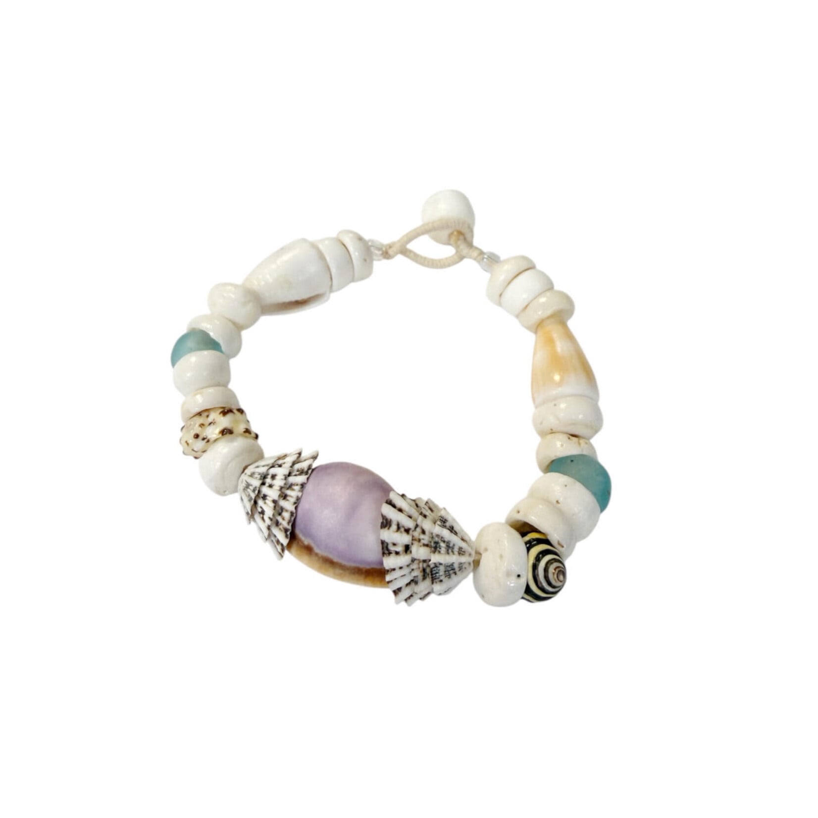 16-17cm Mixed Shell Opihi Accented and Turquoise Beach Glass Bracelet