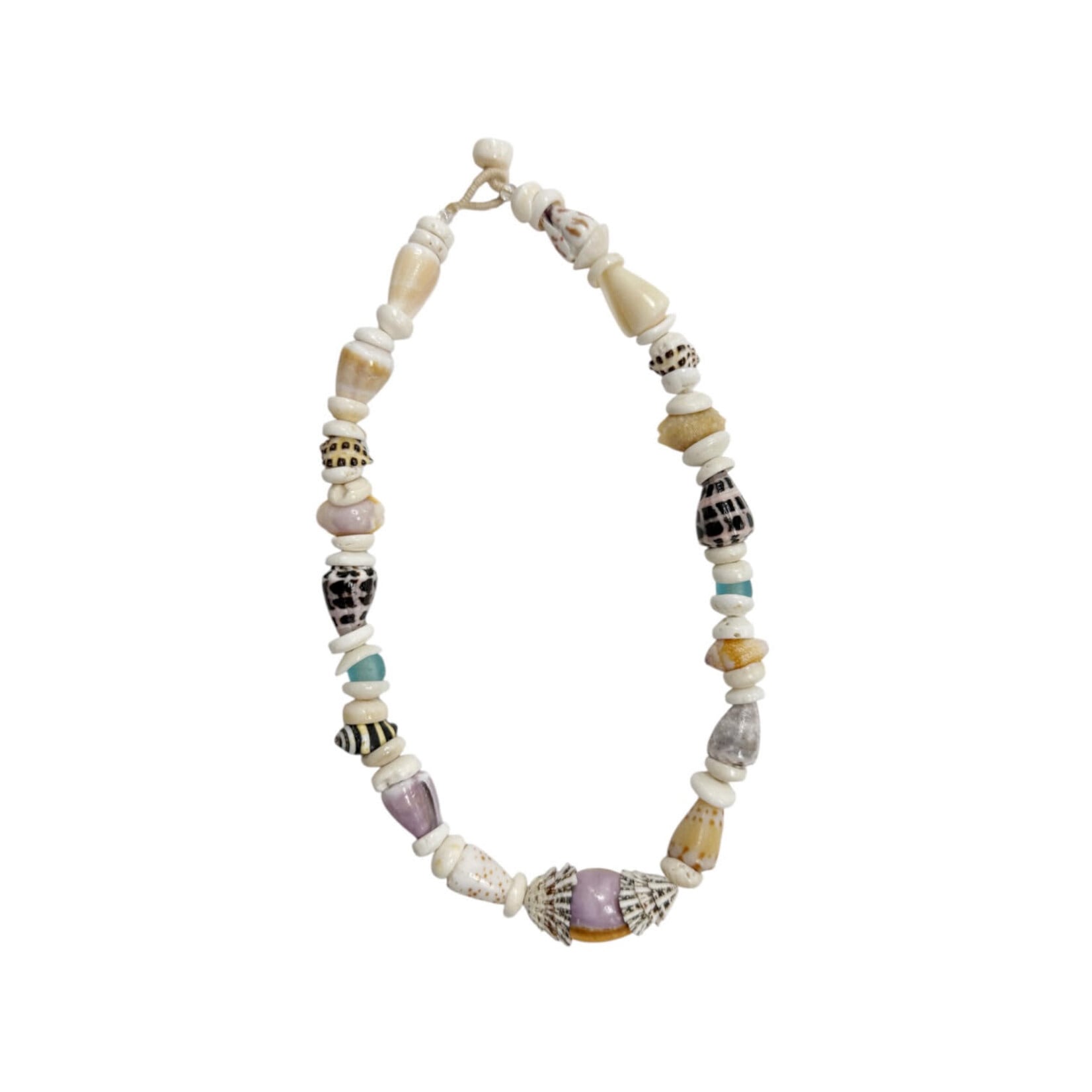 16" Mixed Shell Opihi Accented and Turquoise Beach Glass Necklace