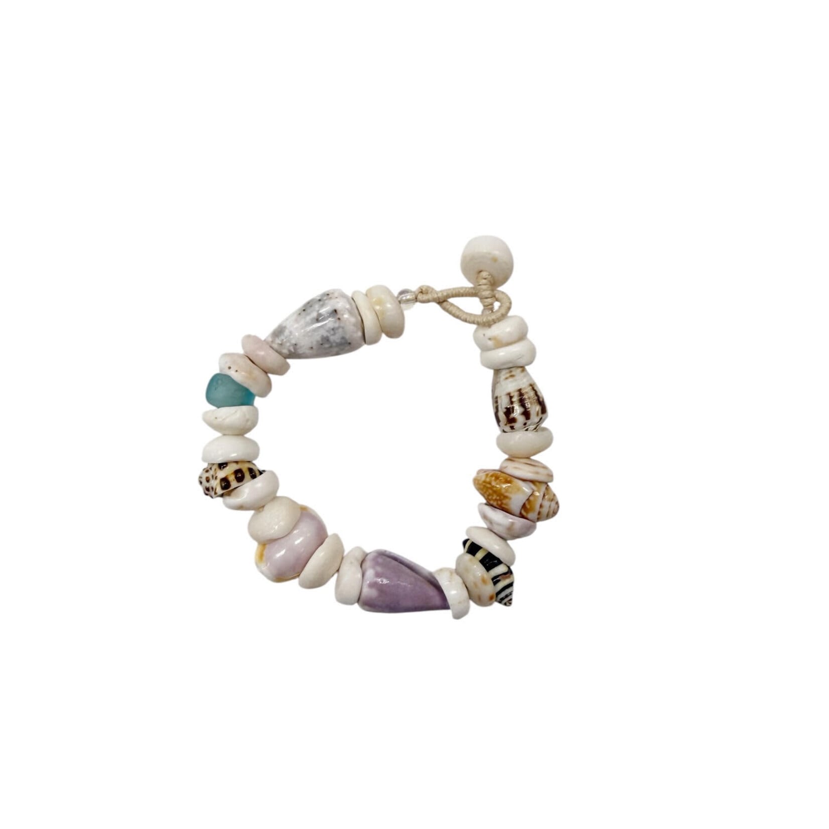16-17cm Mixed Shell and Turquoise Beach Glass Bracelet