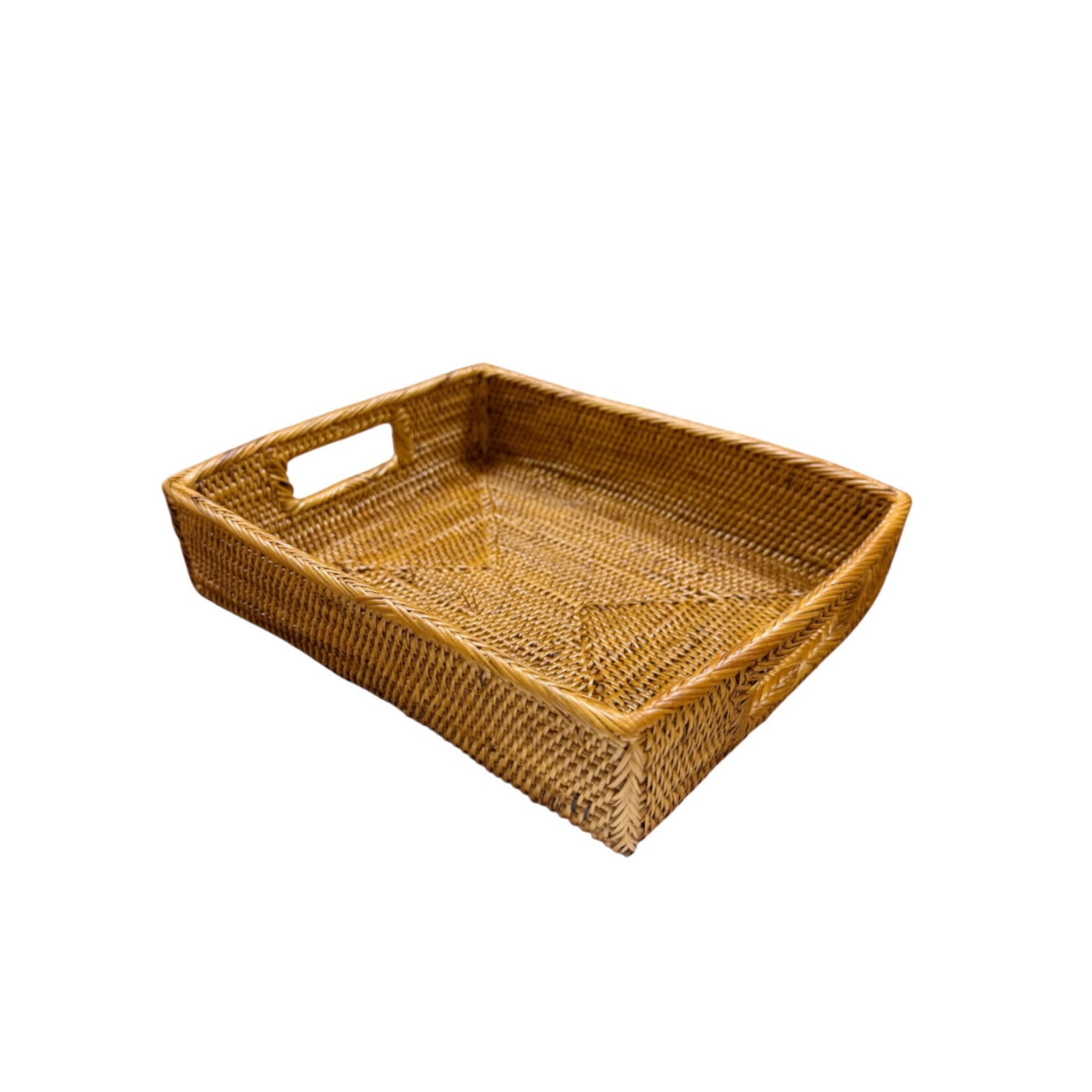 Hand Woven Ata Basket #163 Rectangle Tray Inset Handles