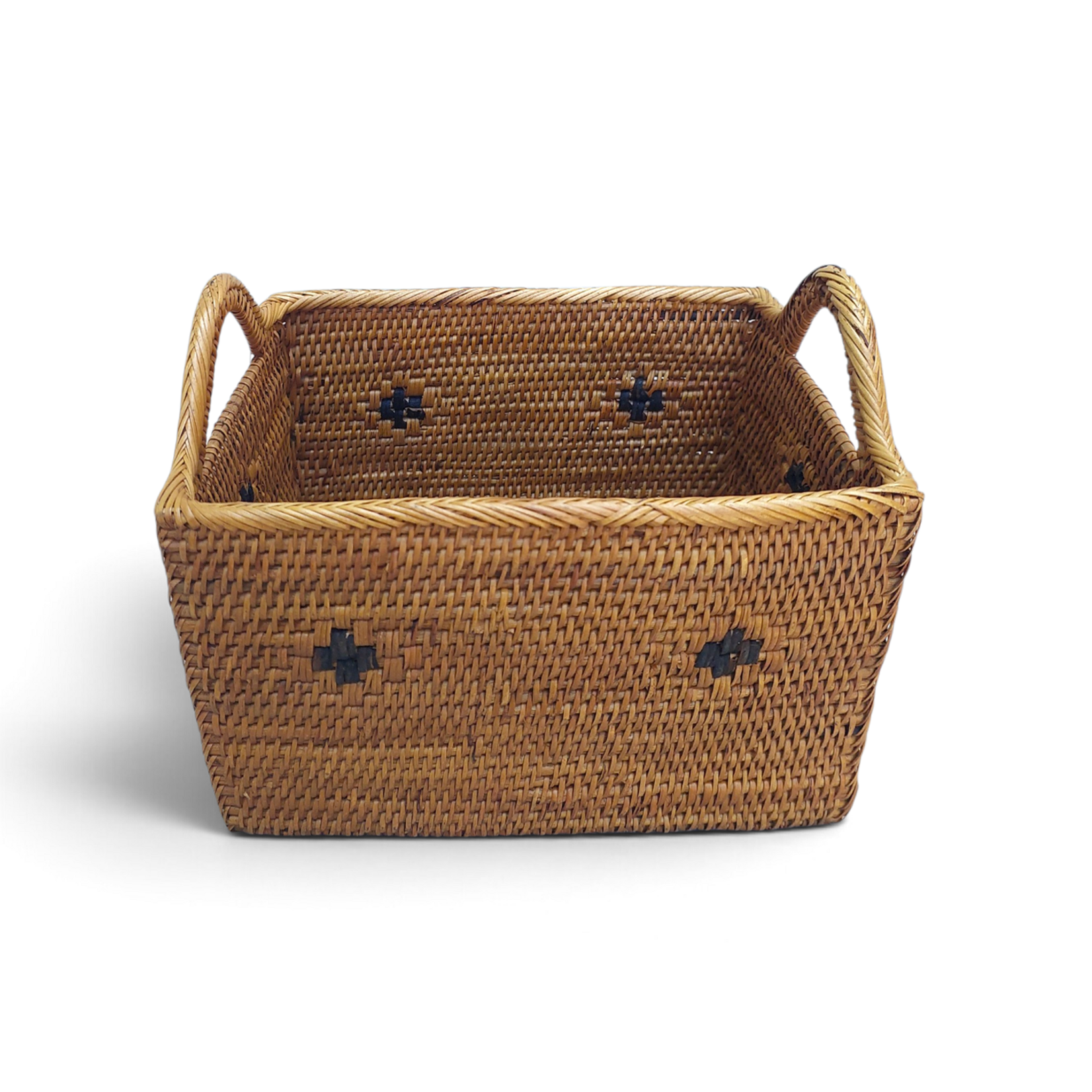 Hand Woven Ata Basket #166 Rectangle Basket Patterned with Handles